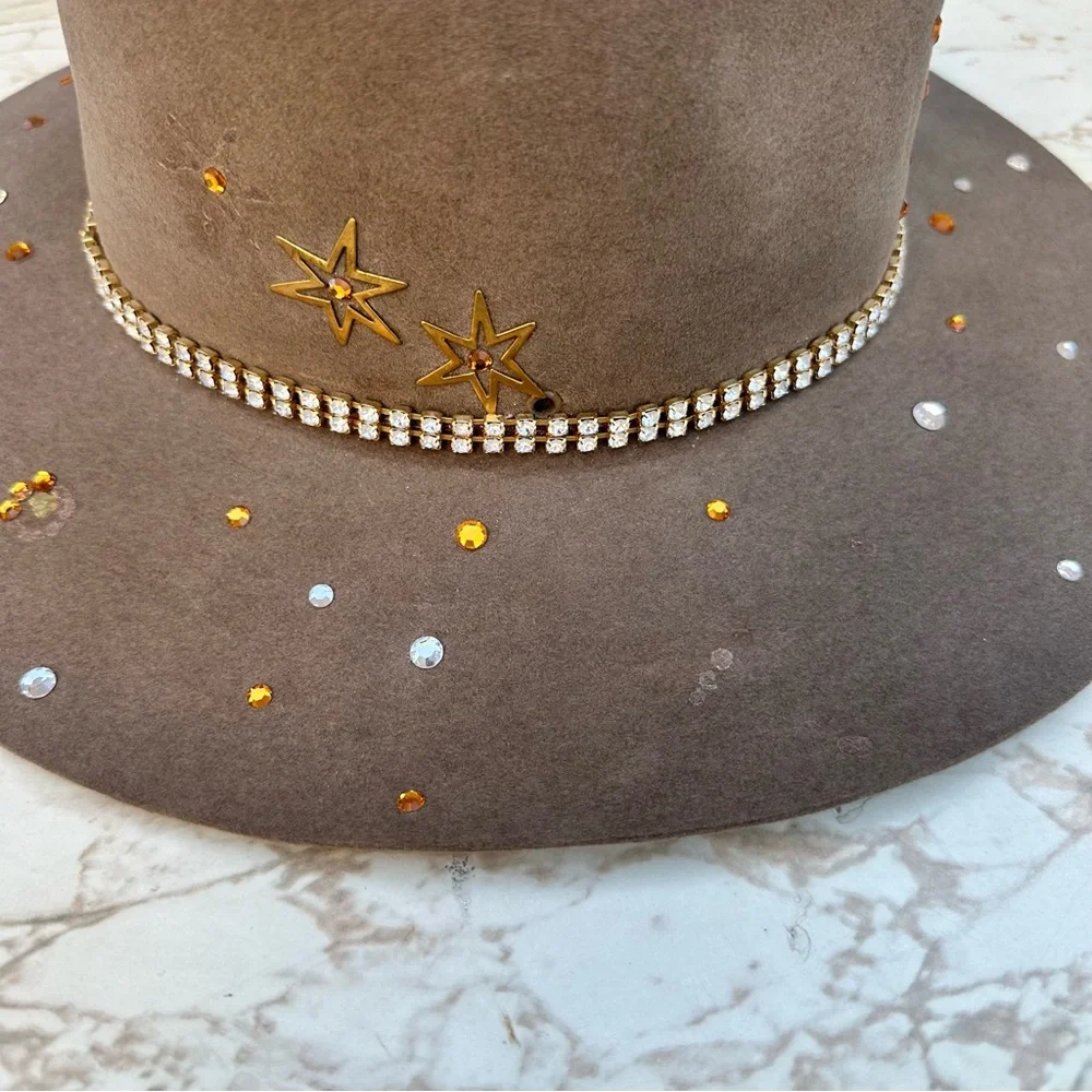 Australian Stock Saddle Co. “The Aussie” Fur Felt Western Hat 6 5/8 Crystal Star